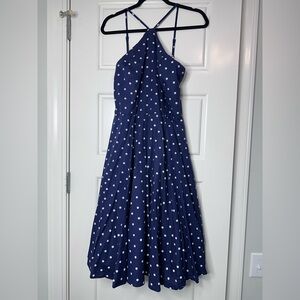Navy Blue Polka Dot Halter Dress